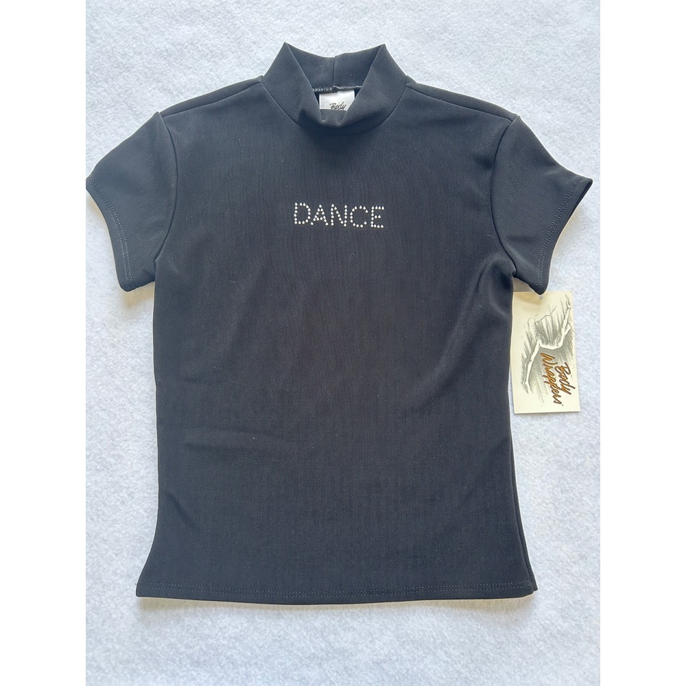 Body Wrappers Black Mock Neck Short Sleeve Dance Top Style 7323 Small